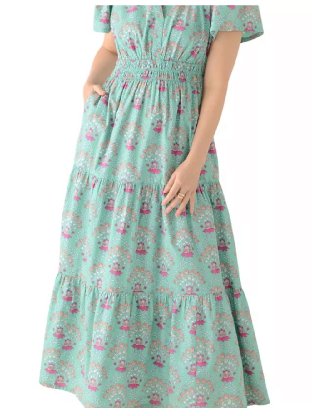 crown & ivy Mint Green Maxi Dress with Pink Floral Print